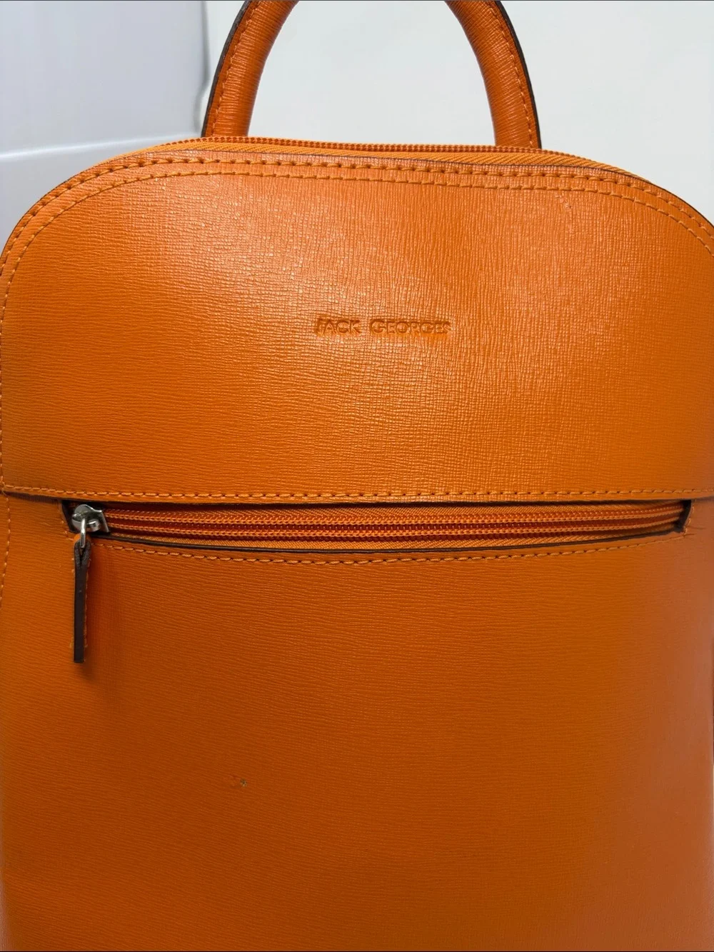 Jack Georges Bright Orange Leather Backpack with Front Zip Pocket